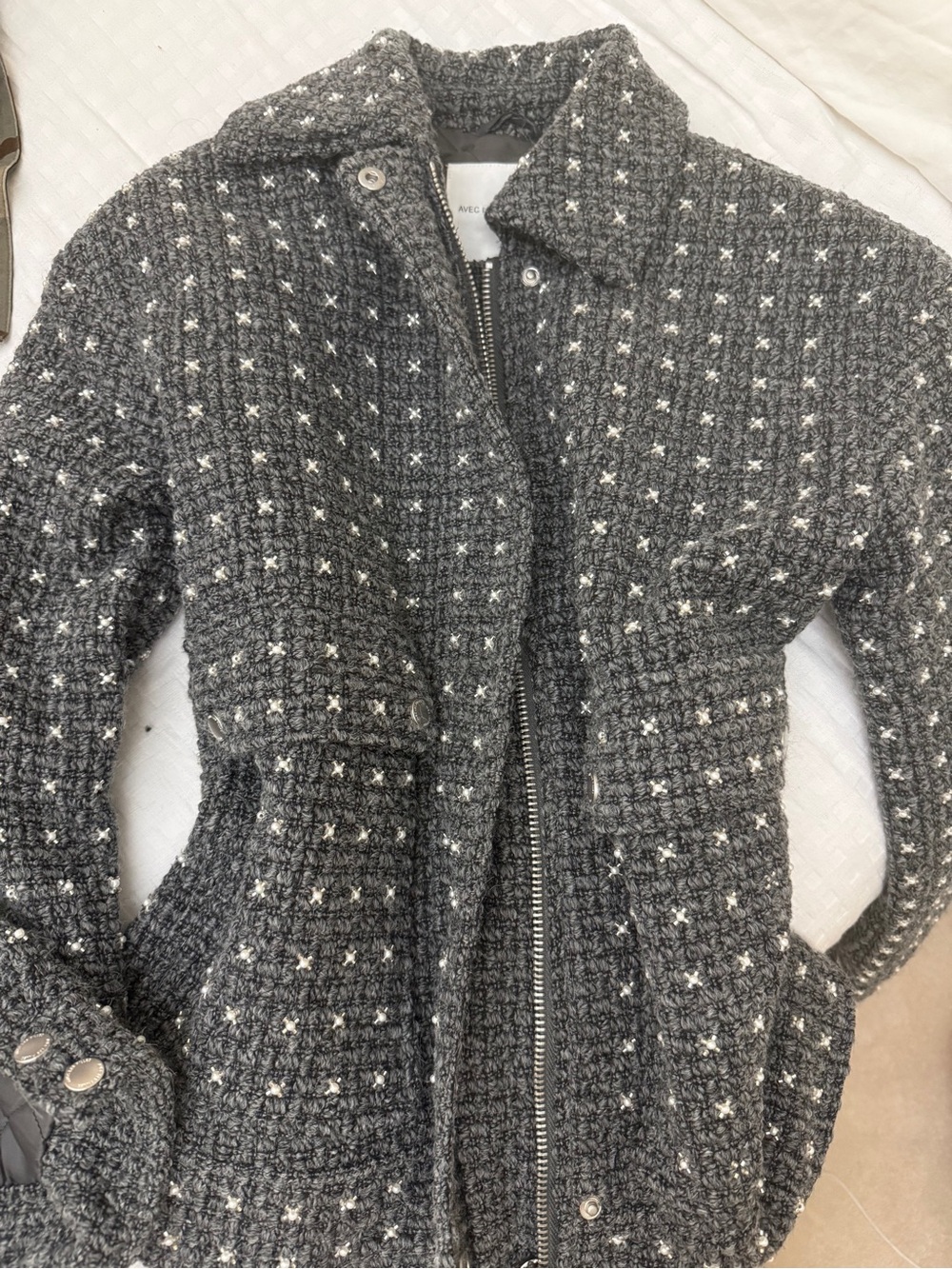Avec Les Filles Charcoal and White Tweed Jacket xs nwot